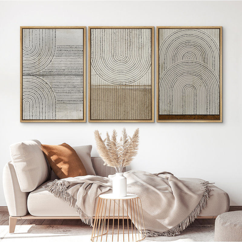 Mid Century Modern online Wall Art, Abstract Wall Art, Abstract Geometric Art, Circles and Rings Neutral Tones Decor Canvas